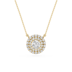 Gold necklace with a diamond pendant on a white background