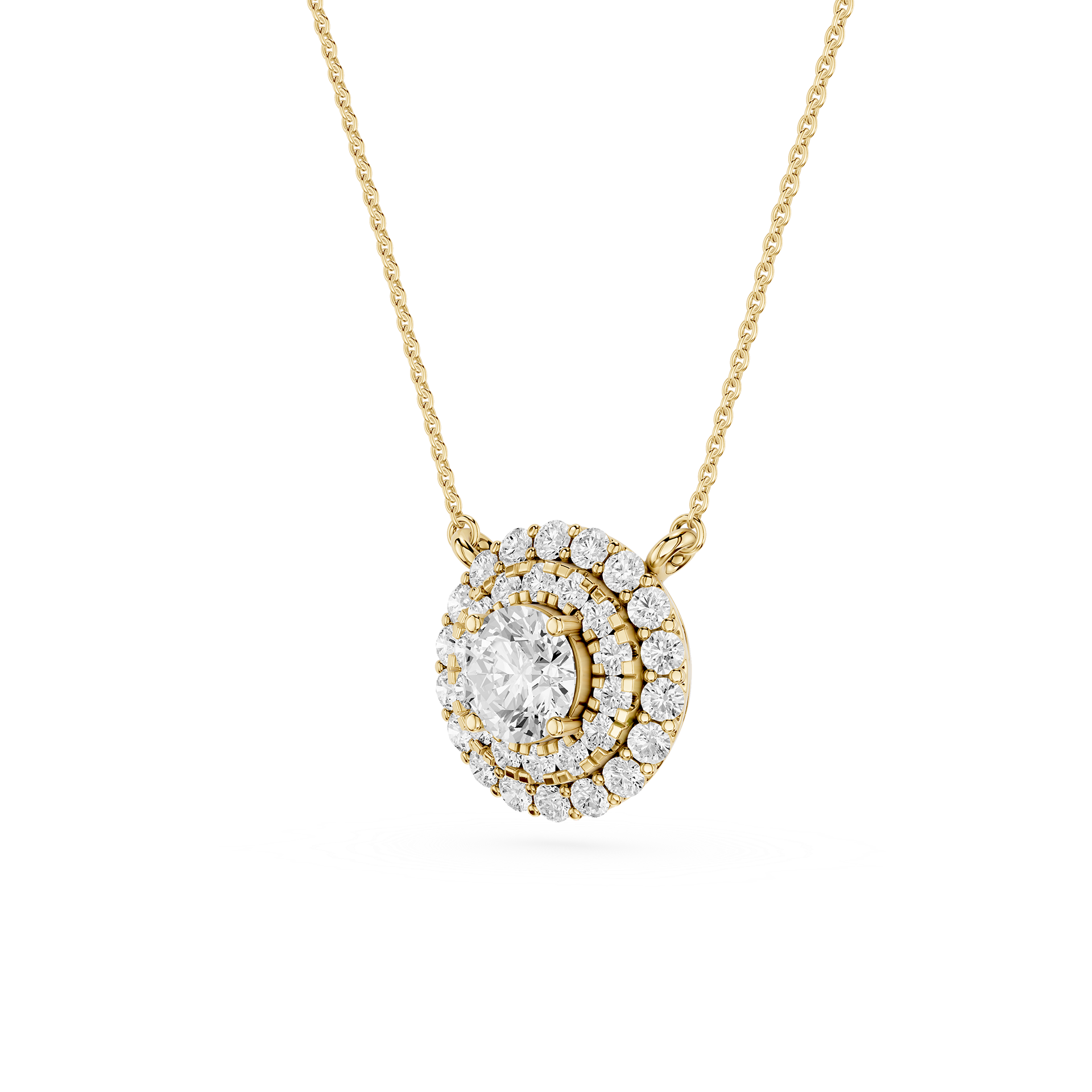 Round Lab Grown Diamond Double Halo Pendant Necklace