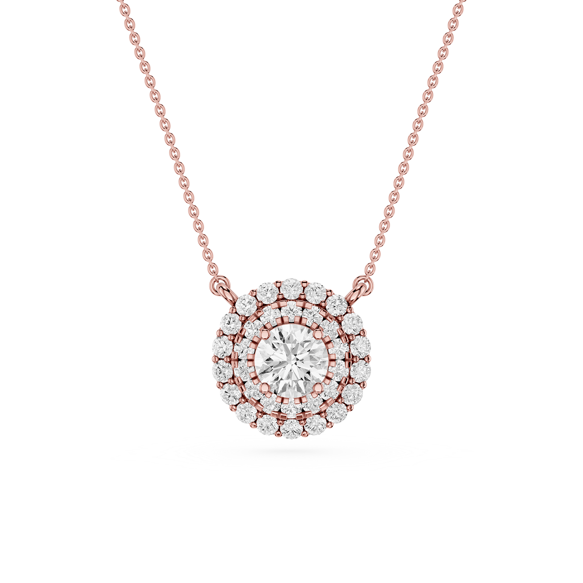 Round Lab Grown Diamond Double Halo Pendant Necklace