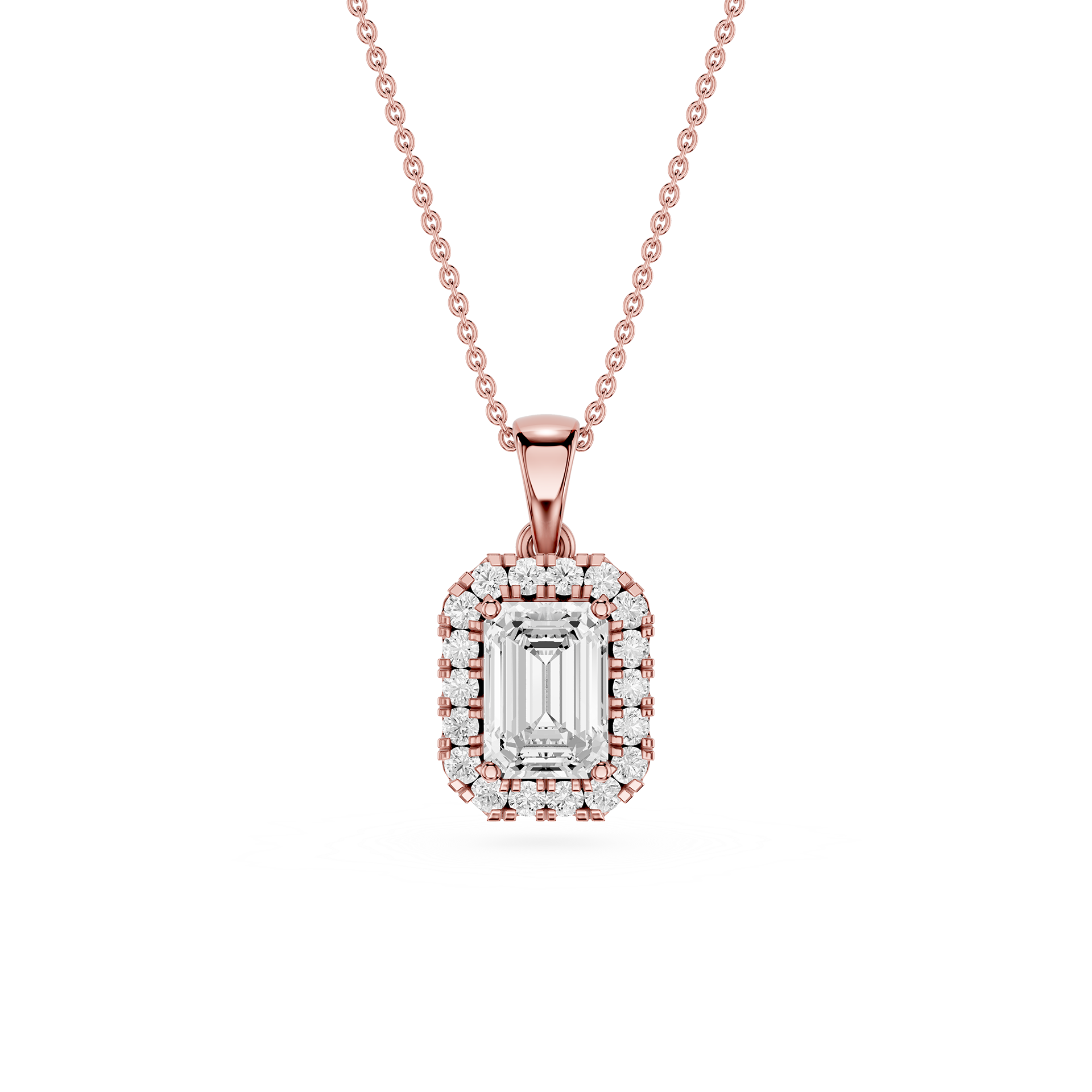 Emerald Lab Grown Diamond Halo Pendant Necklace