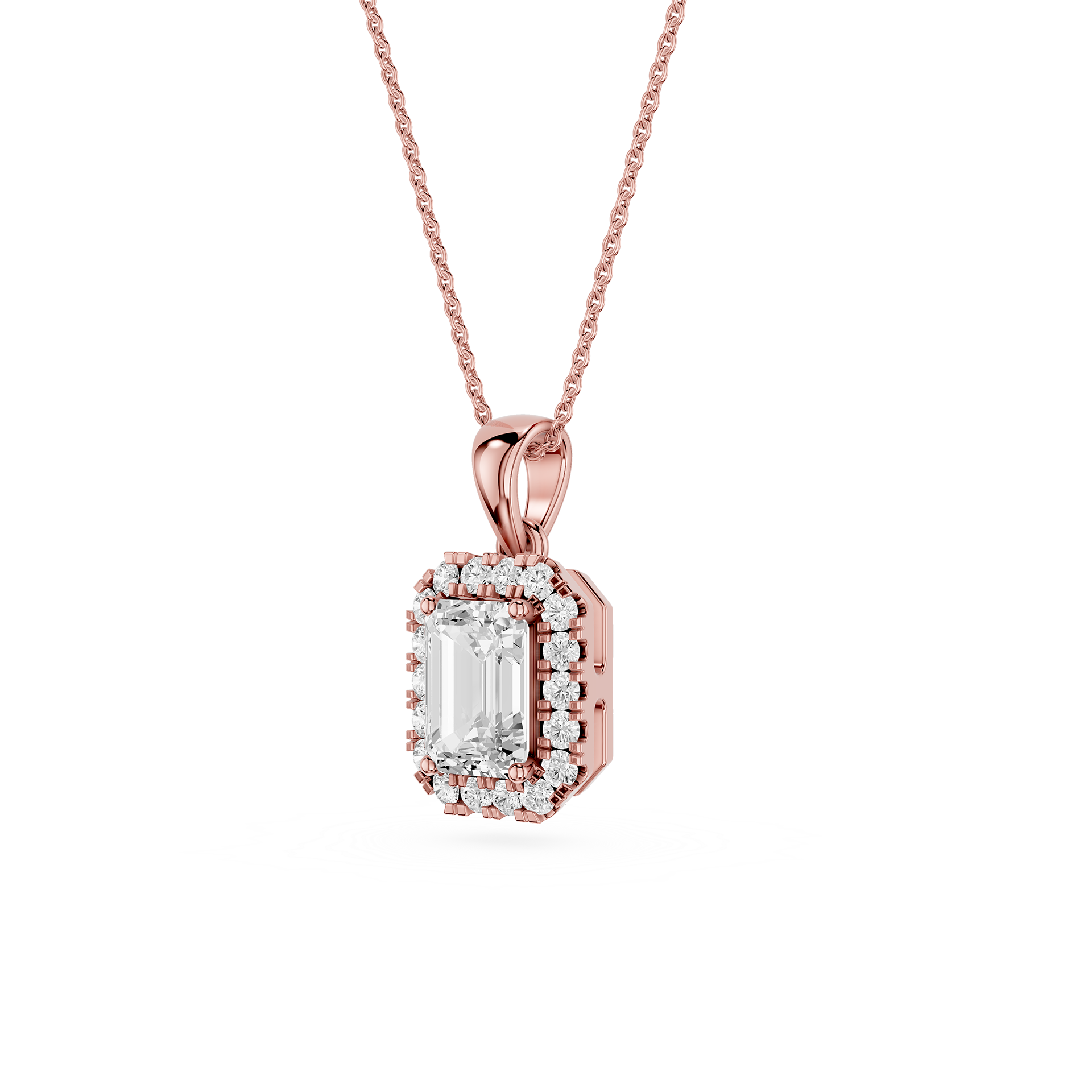 Emerald Lab Grown Diamond Halo Pendant Necklace