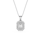 Emerald Lab Grown Diamond Halo Pendant Necklace