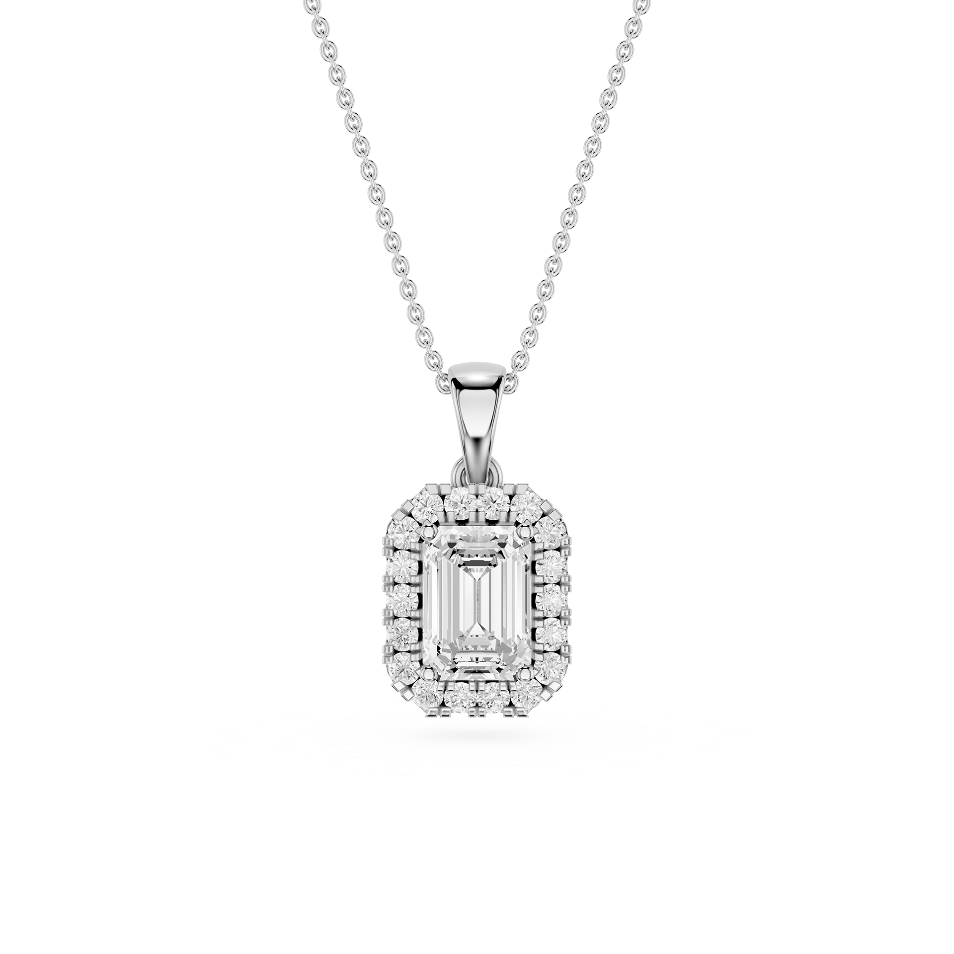 Emerald Lab Grown Diamond Halo Pendant Necklace