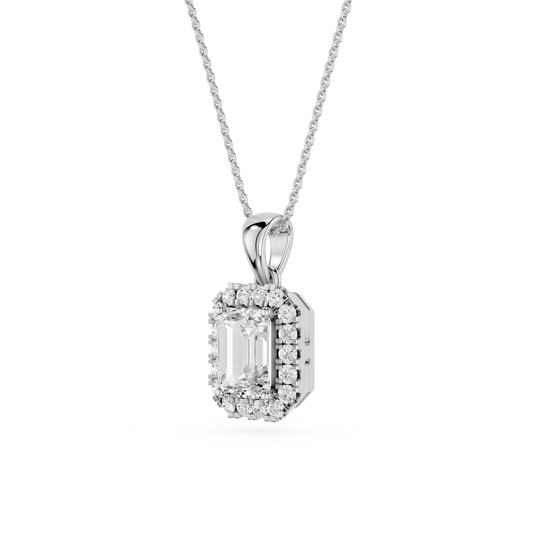 Emerald Lab Grown Diamond Halo Pendant Necklace