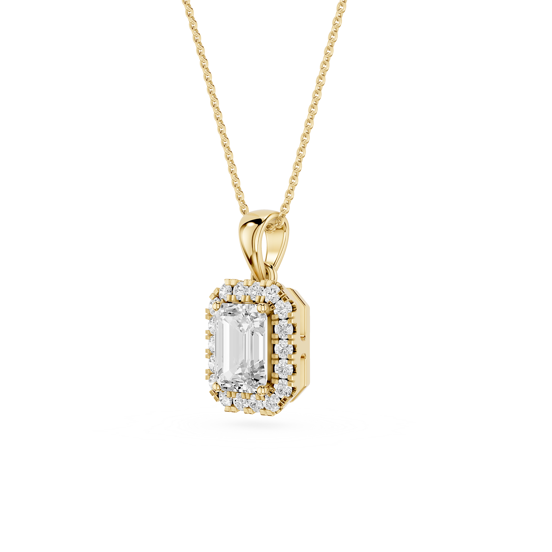 Emerald Lab Grown Diamond Halo Pendant Necklace