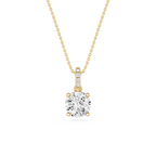 A yellow gold necklace with a round-cut clear gemstone pendant and a small diamond channel accent on the bail, shown against a plain white background.