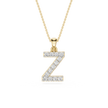 Gold necklace with a diamond-studded letter 'Z' pendant on a white background