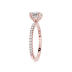 Rose gold diamond ring on a white background