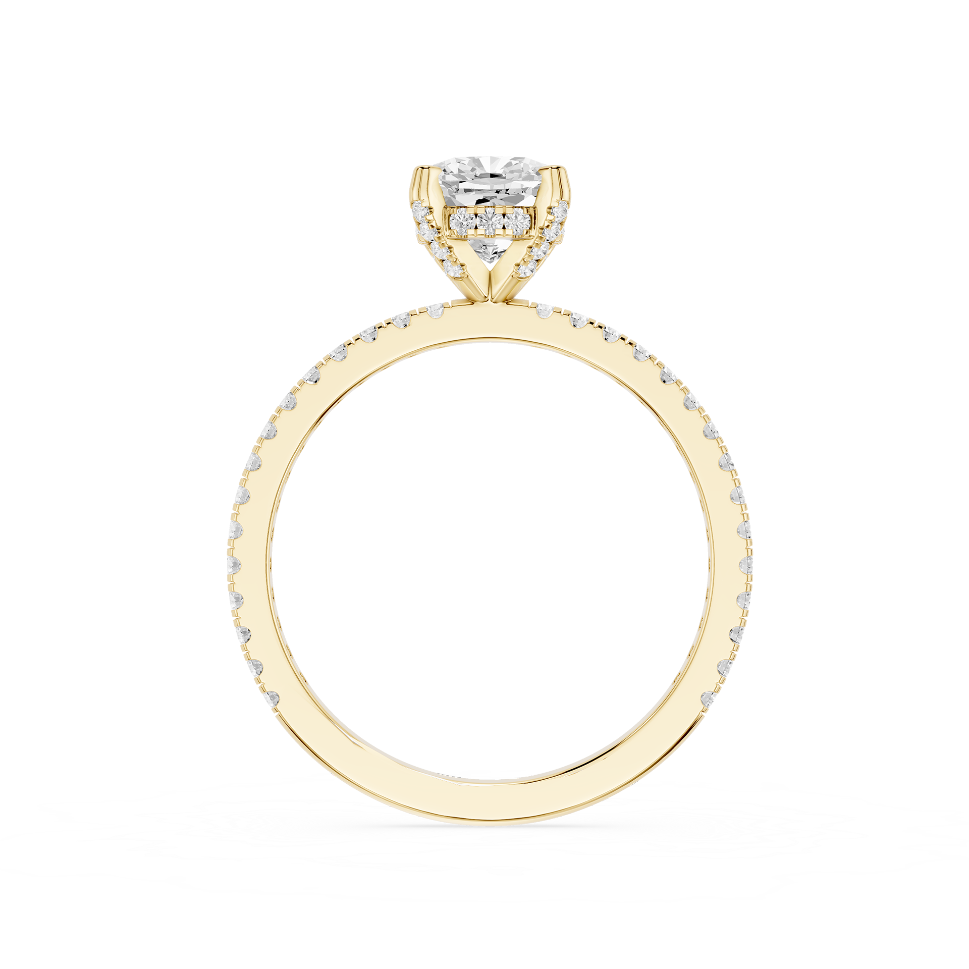 Gold ring with a diamond on a white background