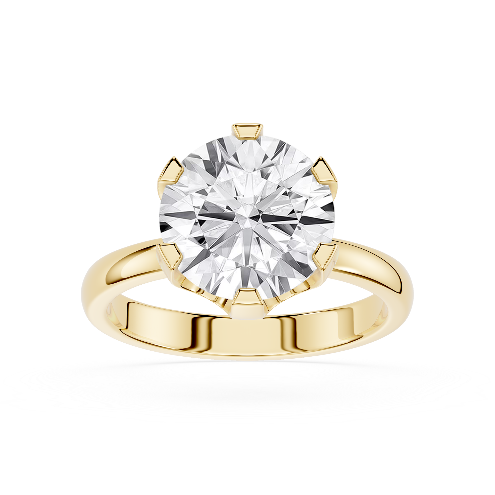 Gold ring with a large diamond on a white background