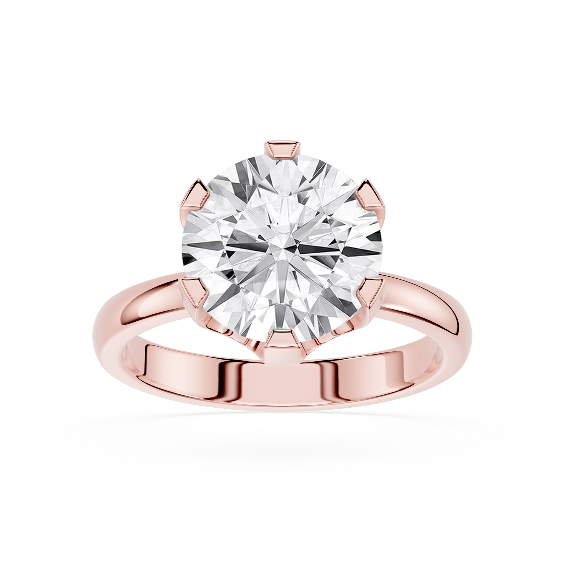 Rose gold ring with a large diamond on a white background