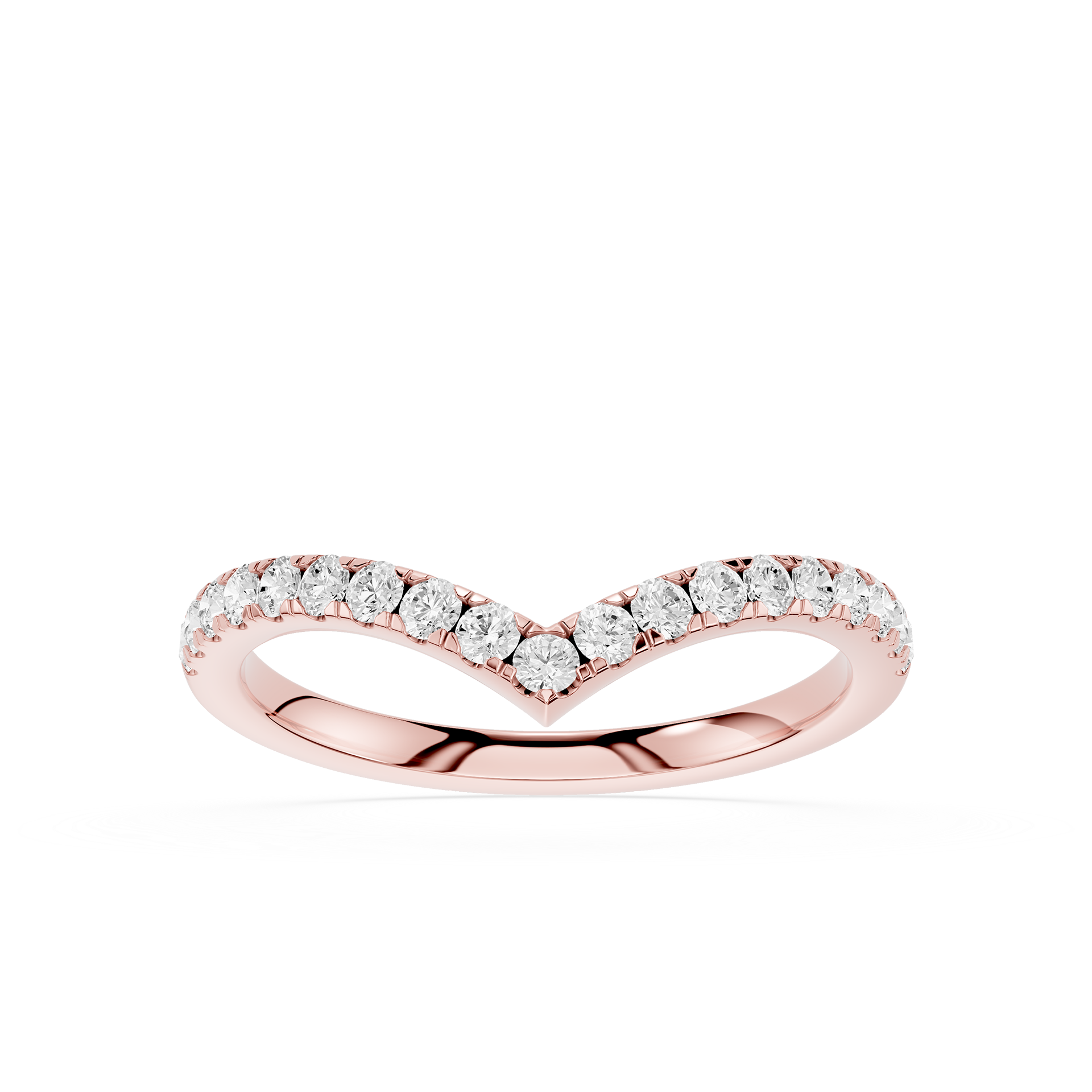 Rose gold ring with diamonds on a white background