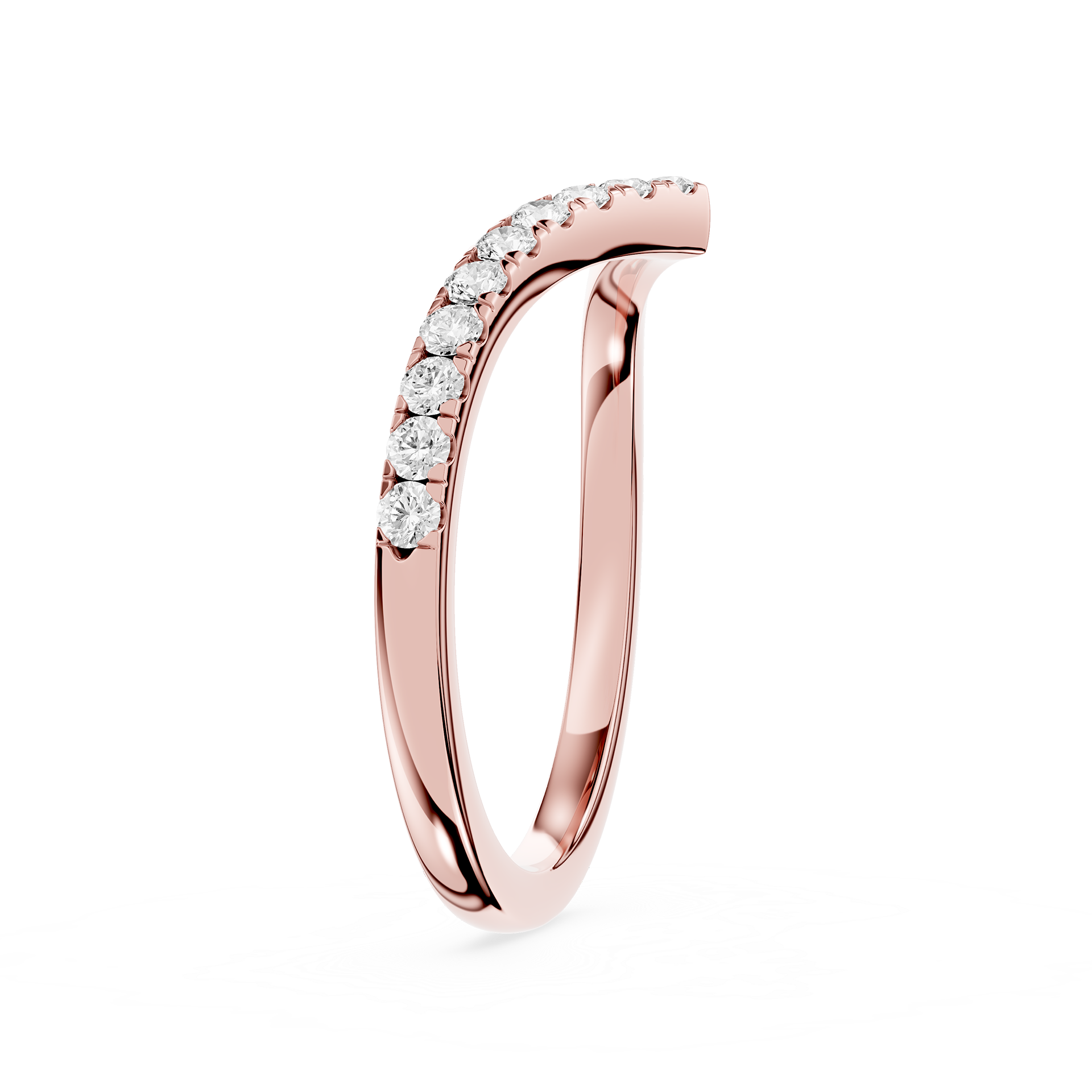 Rose gold ring with diamonds on a white background
