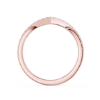 Rose gold ring with small diamonds on a white background