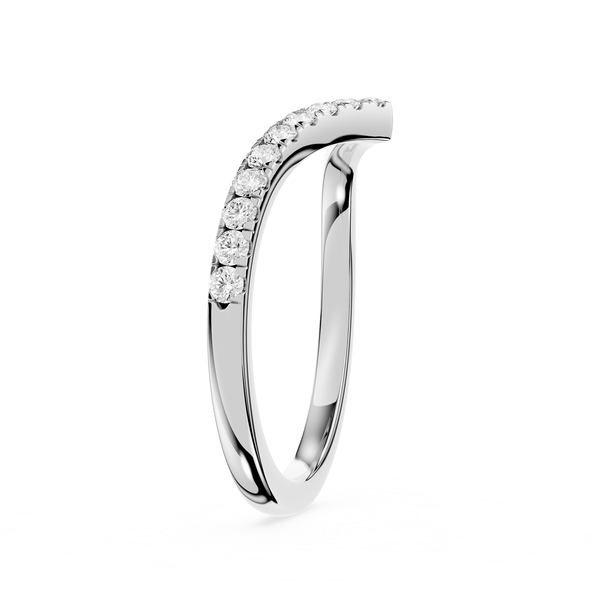 Silver ring with small diamonds on a white background