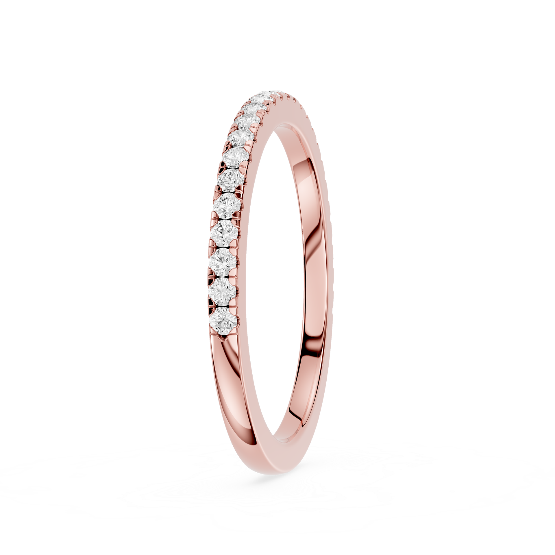 Rose gold ring with small diamonds on a white background