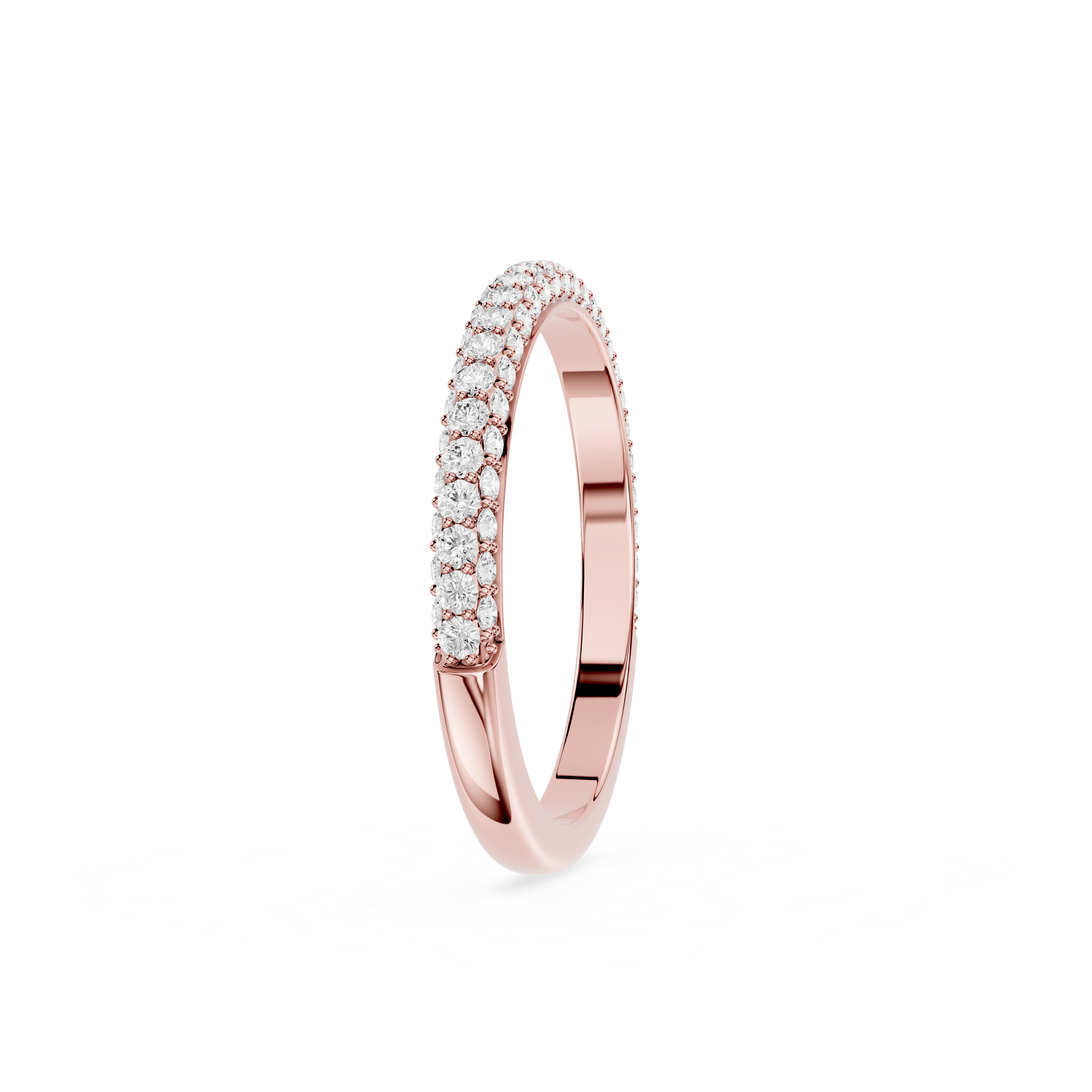 Rose gold ring with diamonds on a white background