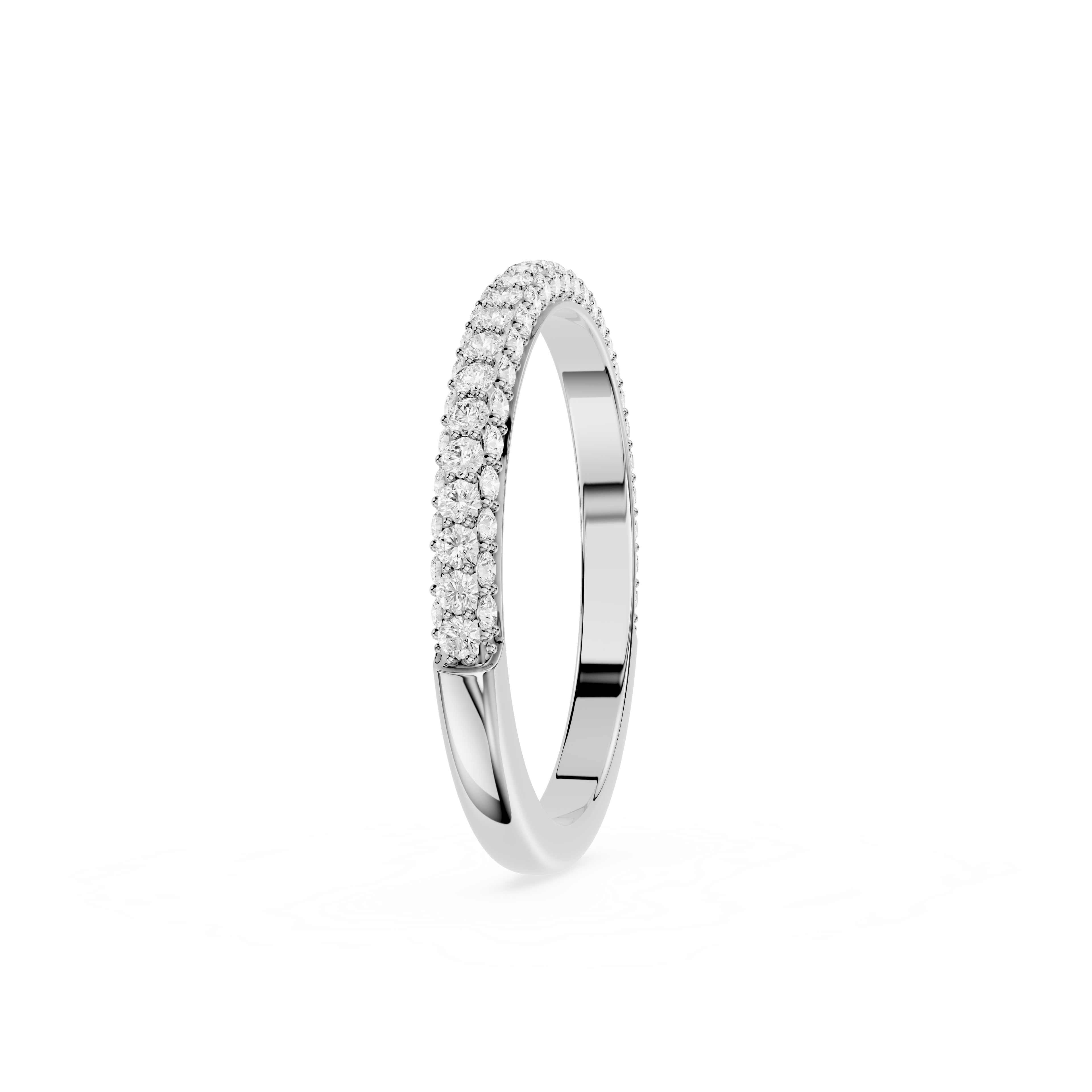 Silver ring with small diamonds on a white background