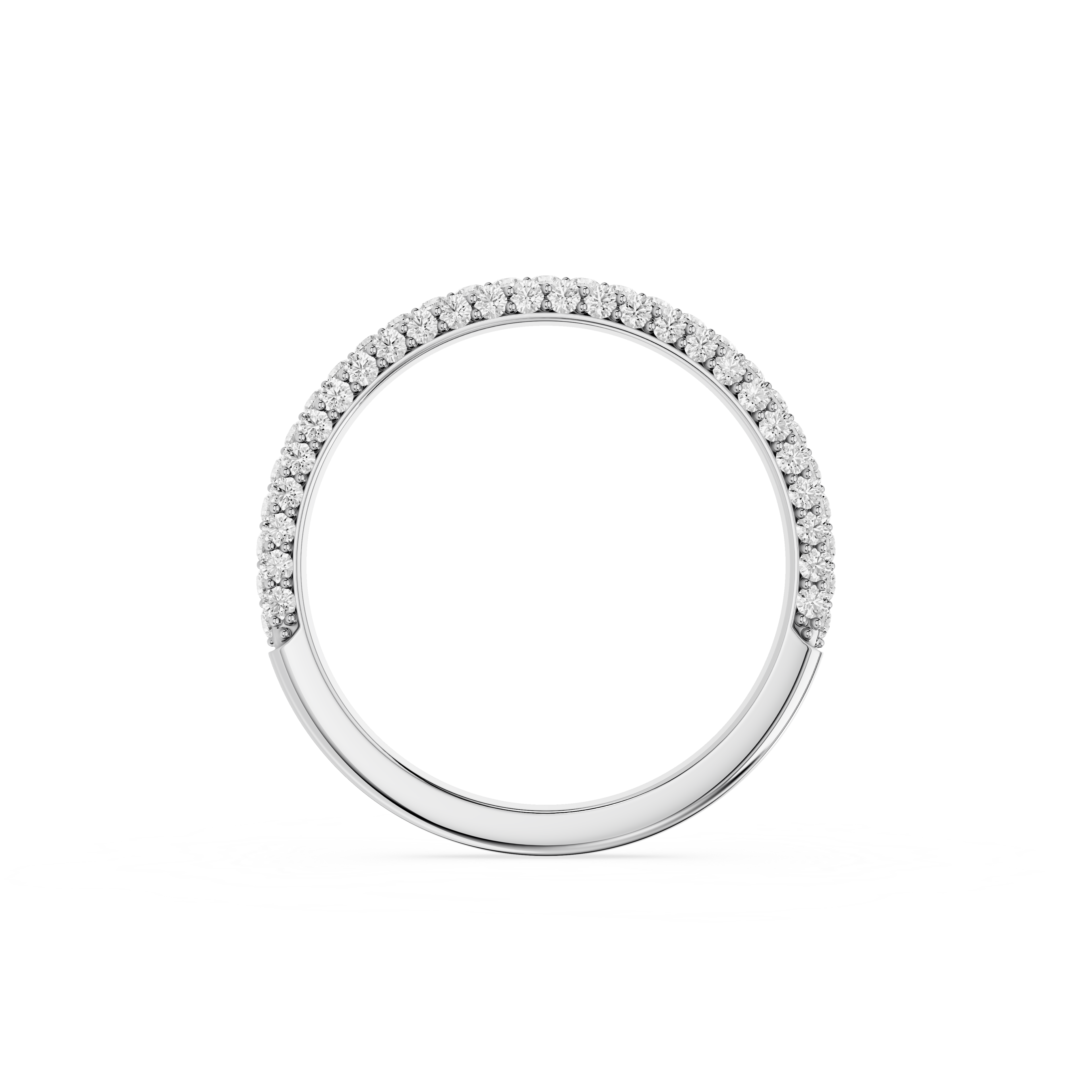 Silver ring with small diamonds on a white background