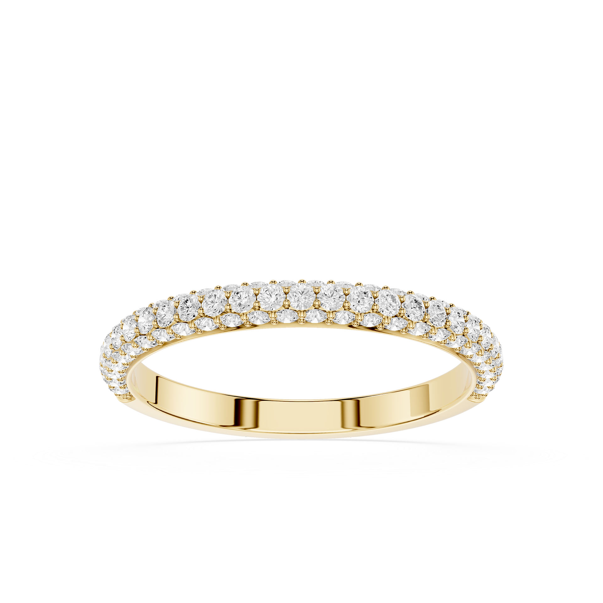 Gold ring with diamond accents on a white background