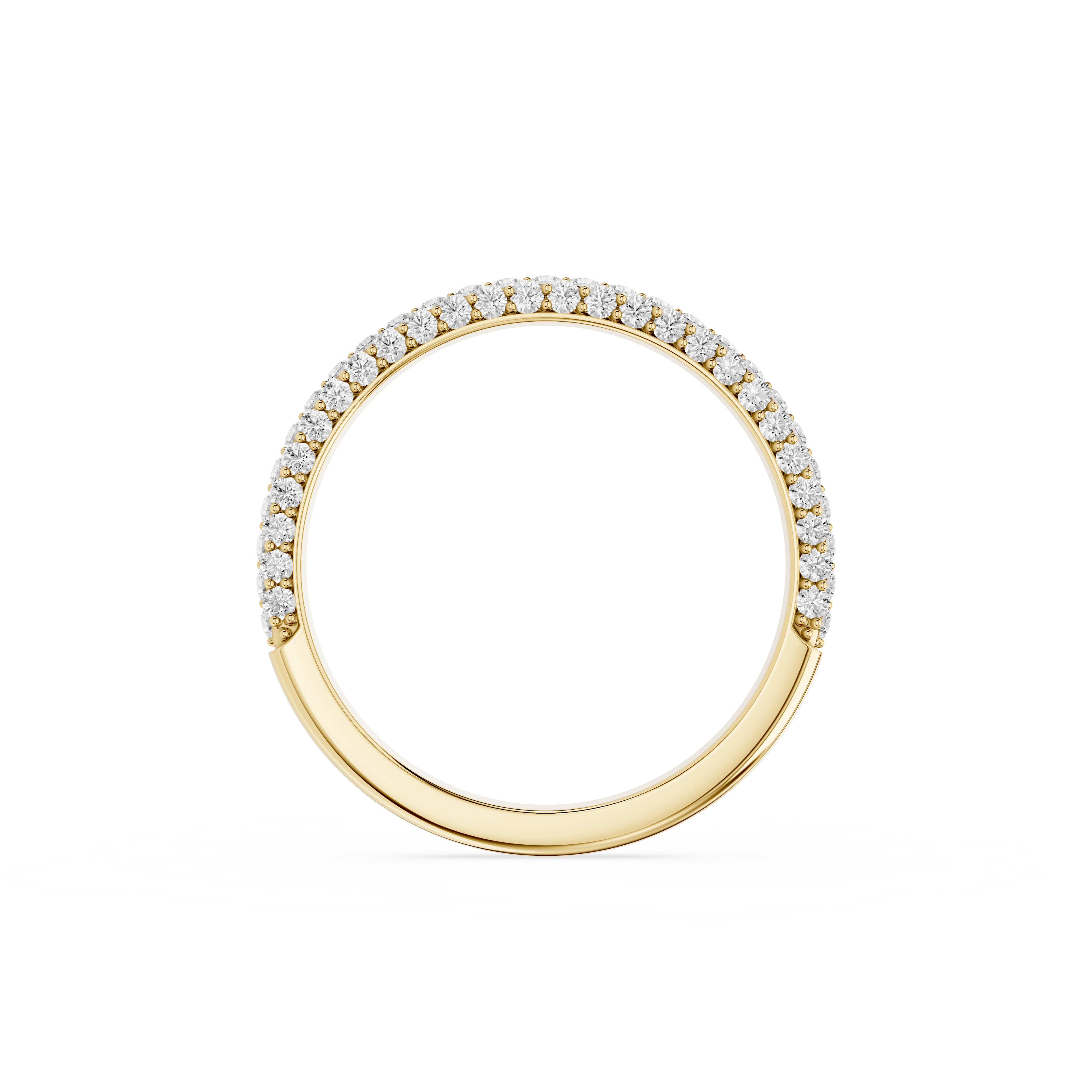 Gold ring with diamond accents on a white background