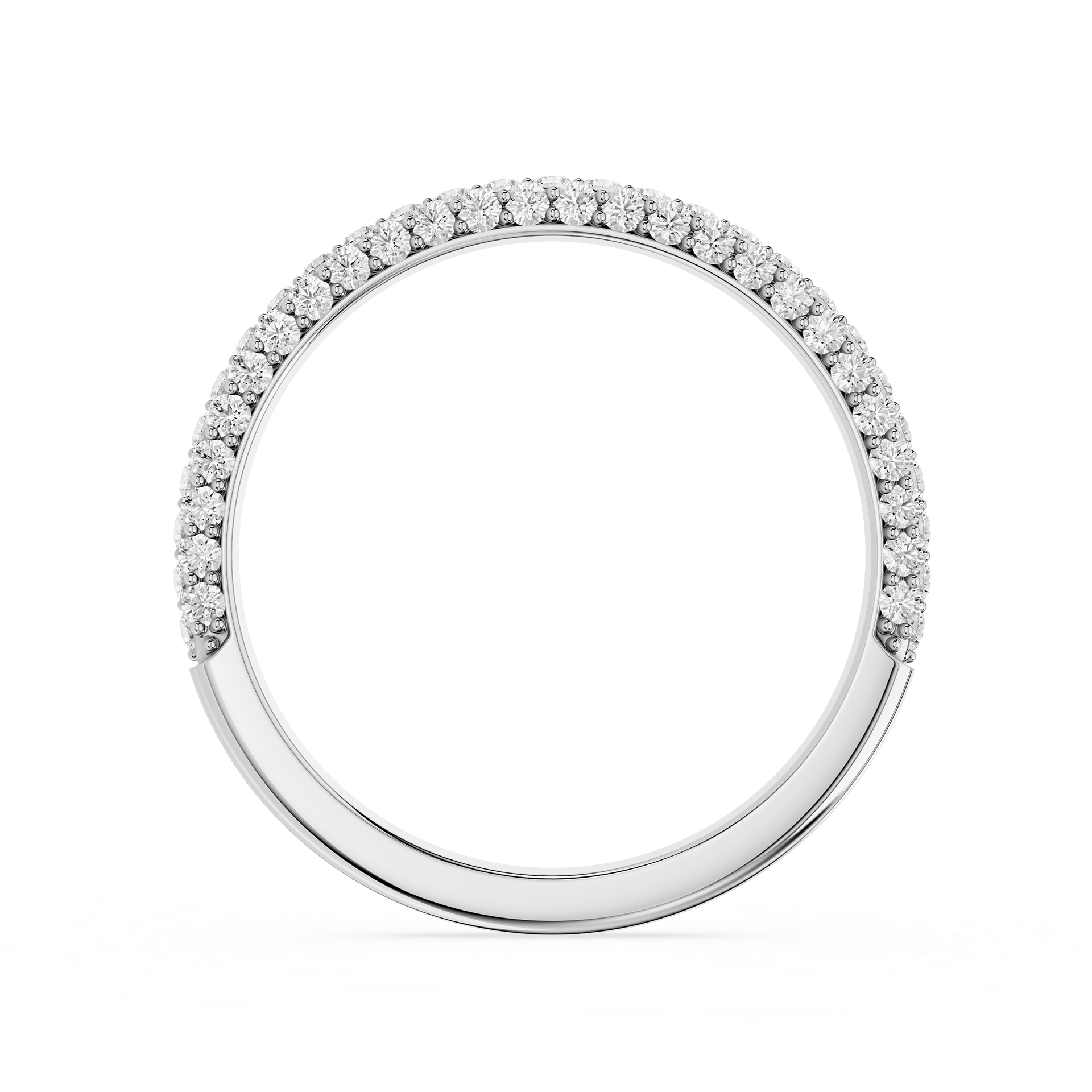 Silver ring with small diamonds on a white background
