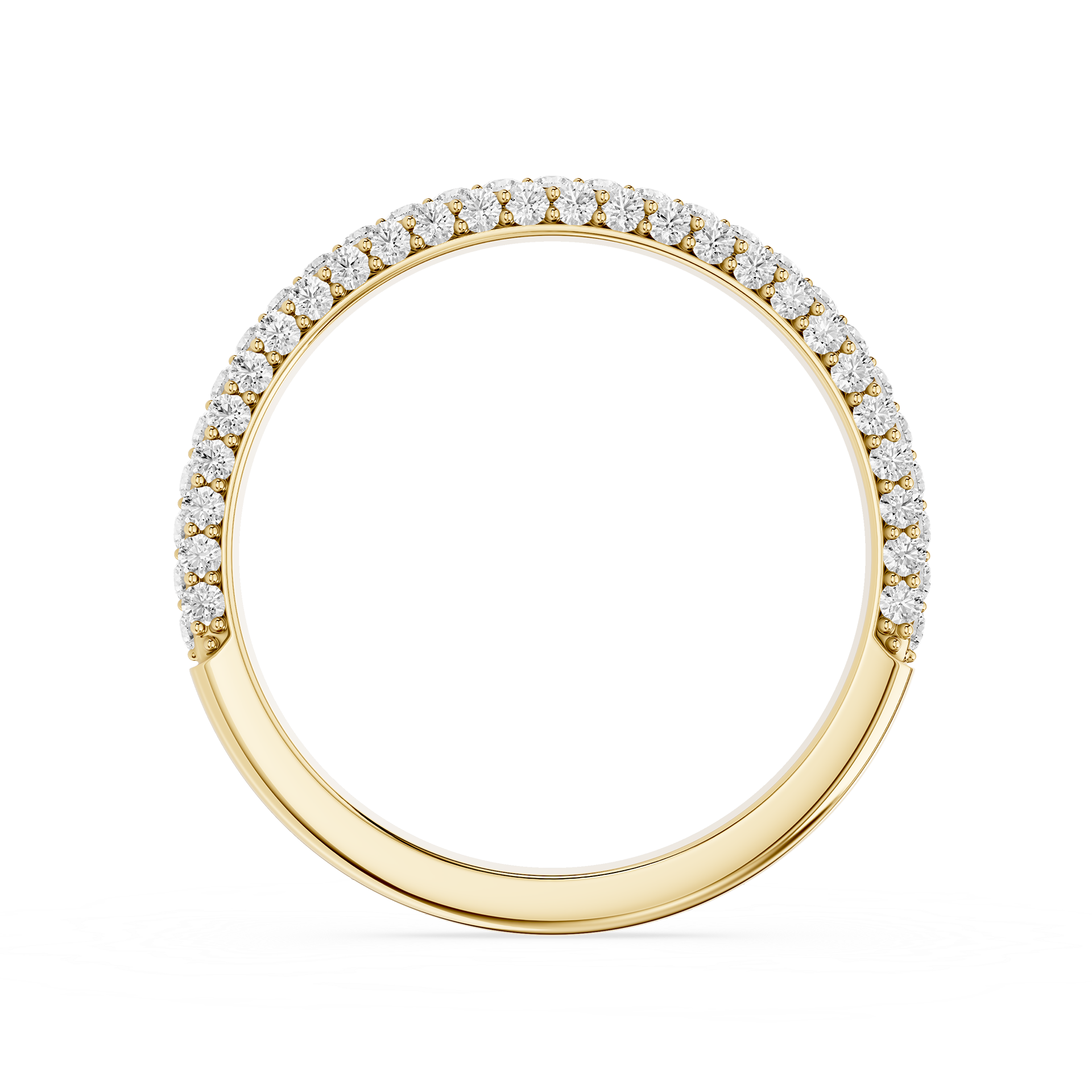 Gold ring with diamond accents on a white background