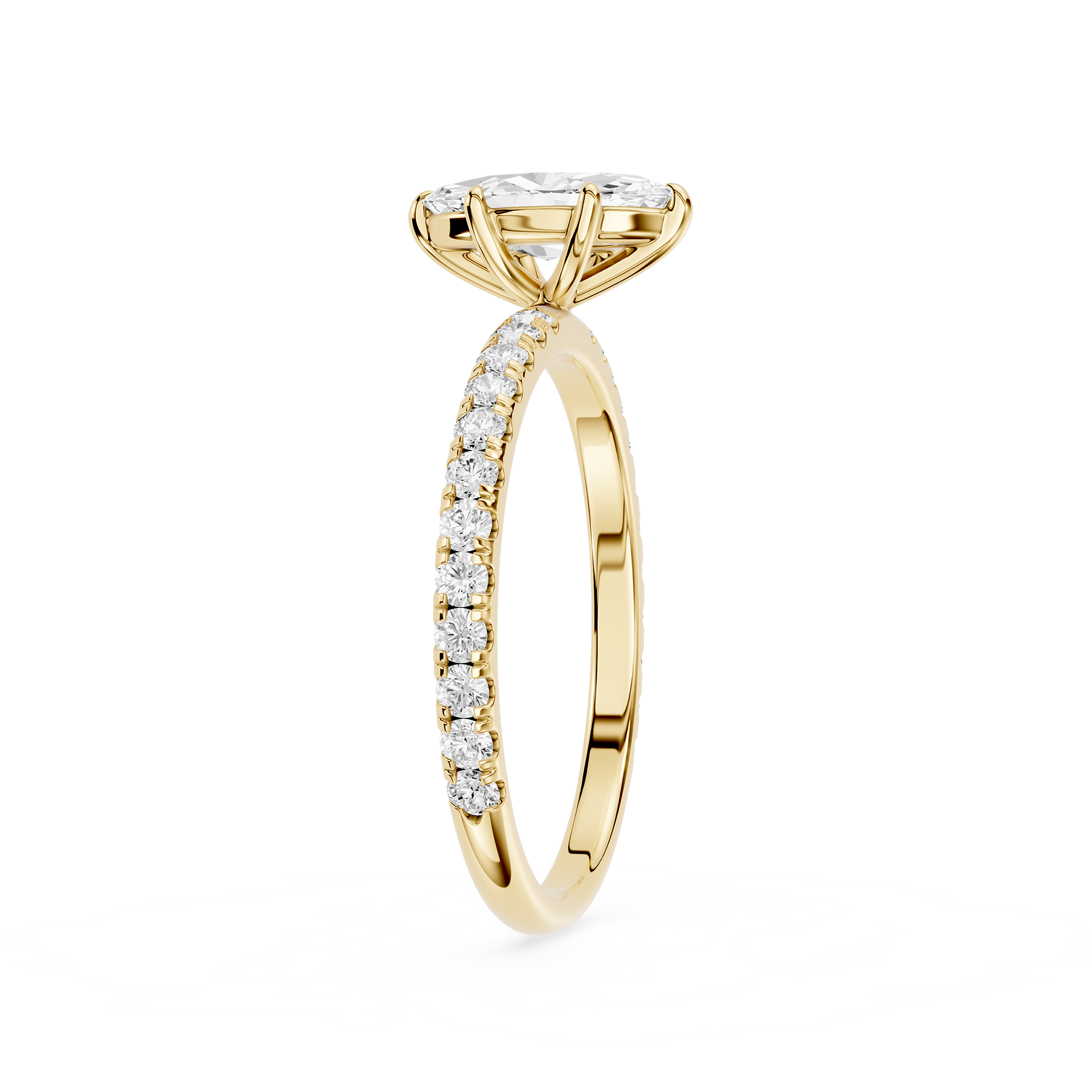 marquise Gold ring with diamond accents on a white background