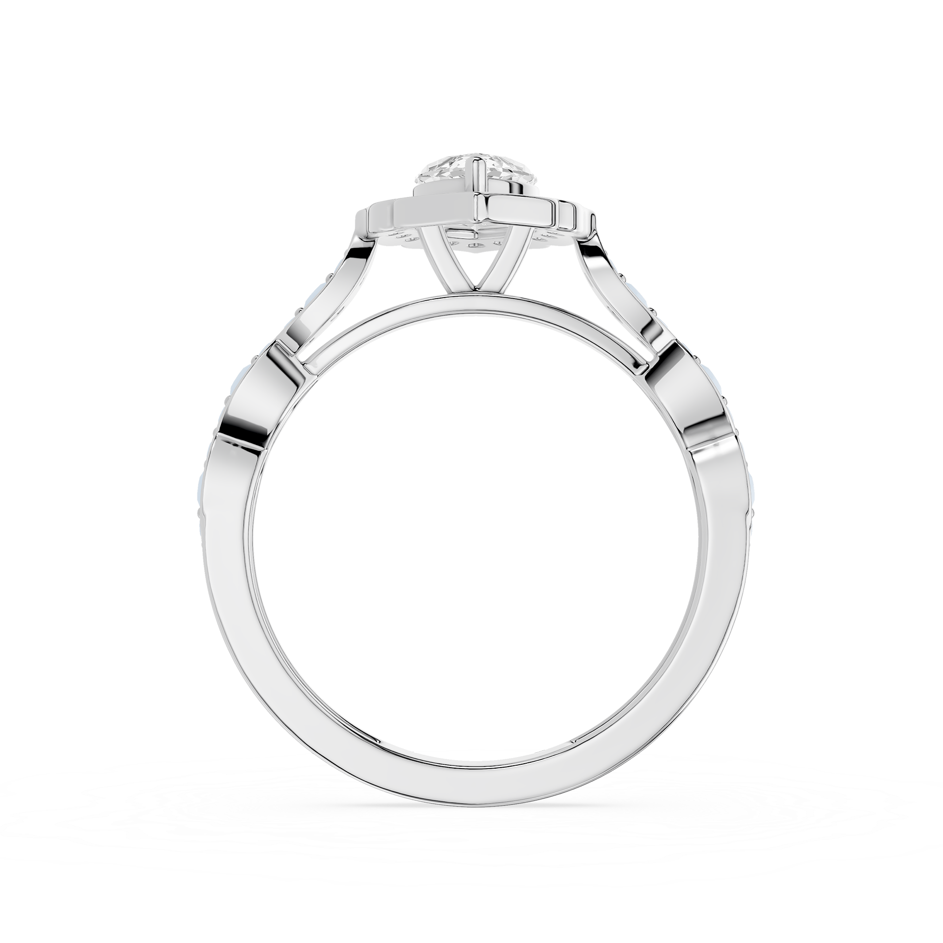 Silver ring with a diamond on a white background