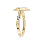 Gold ring with diamond accents on a white background