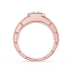 Rose gold ring with a diamond on a white background