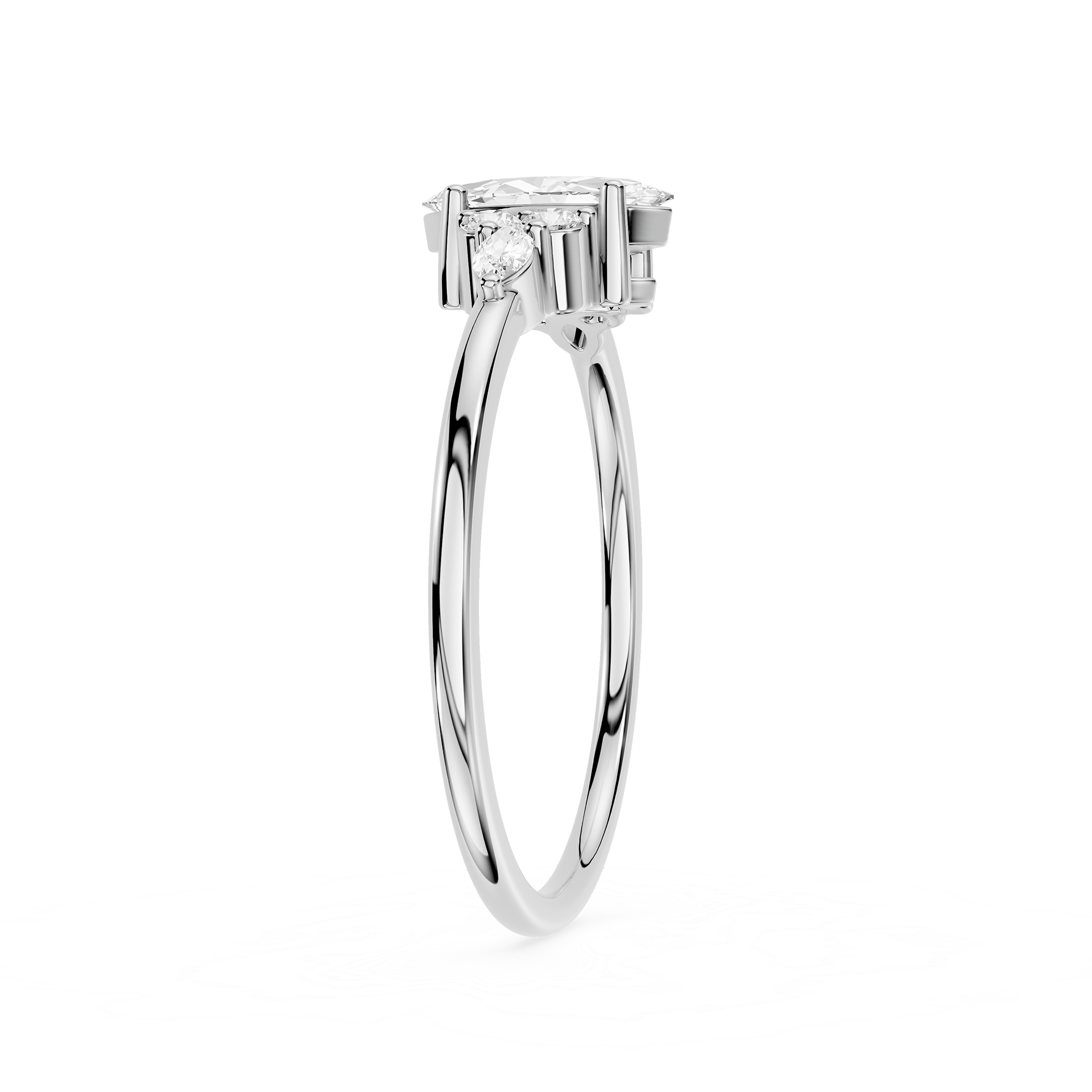 Diamond ring with a white gemstone on a white background