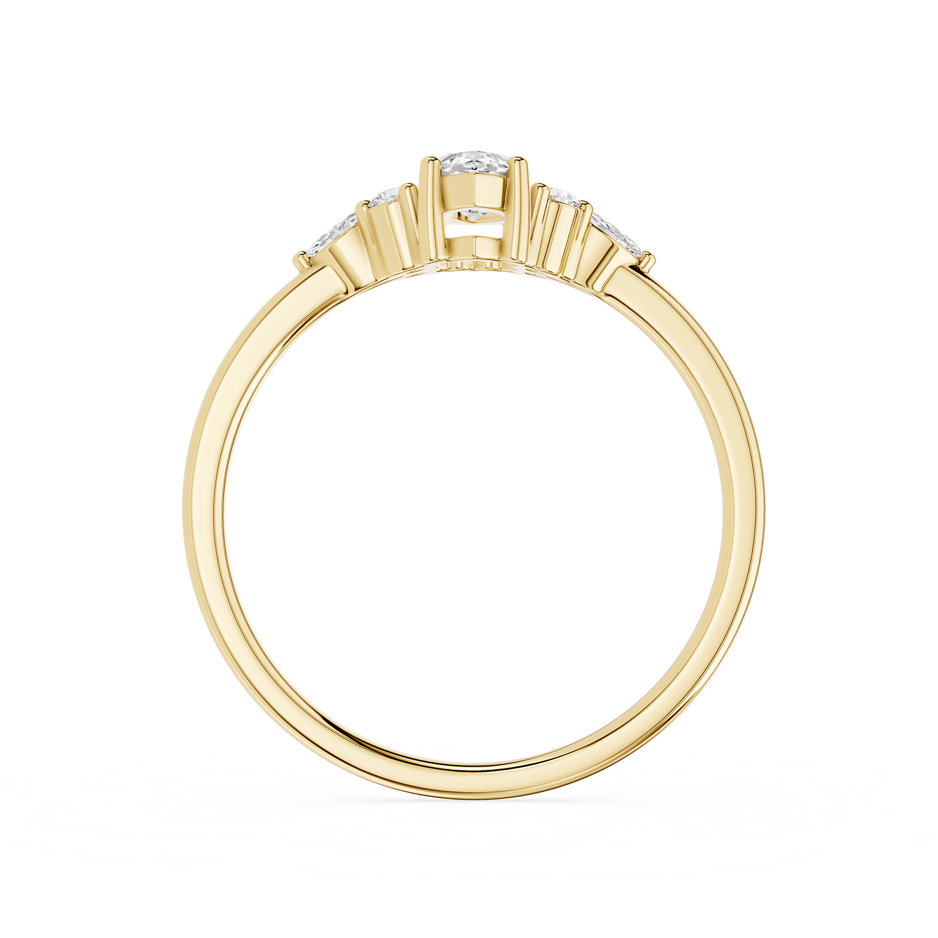 Gold ring with diamonds on a white background