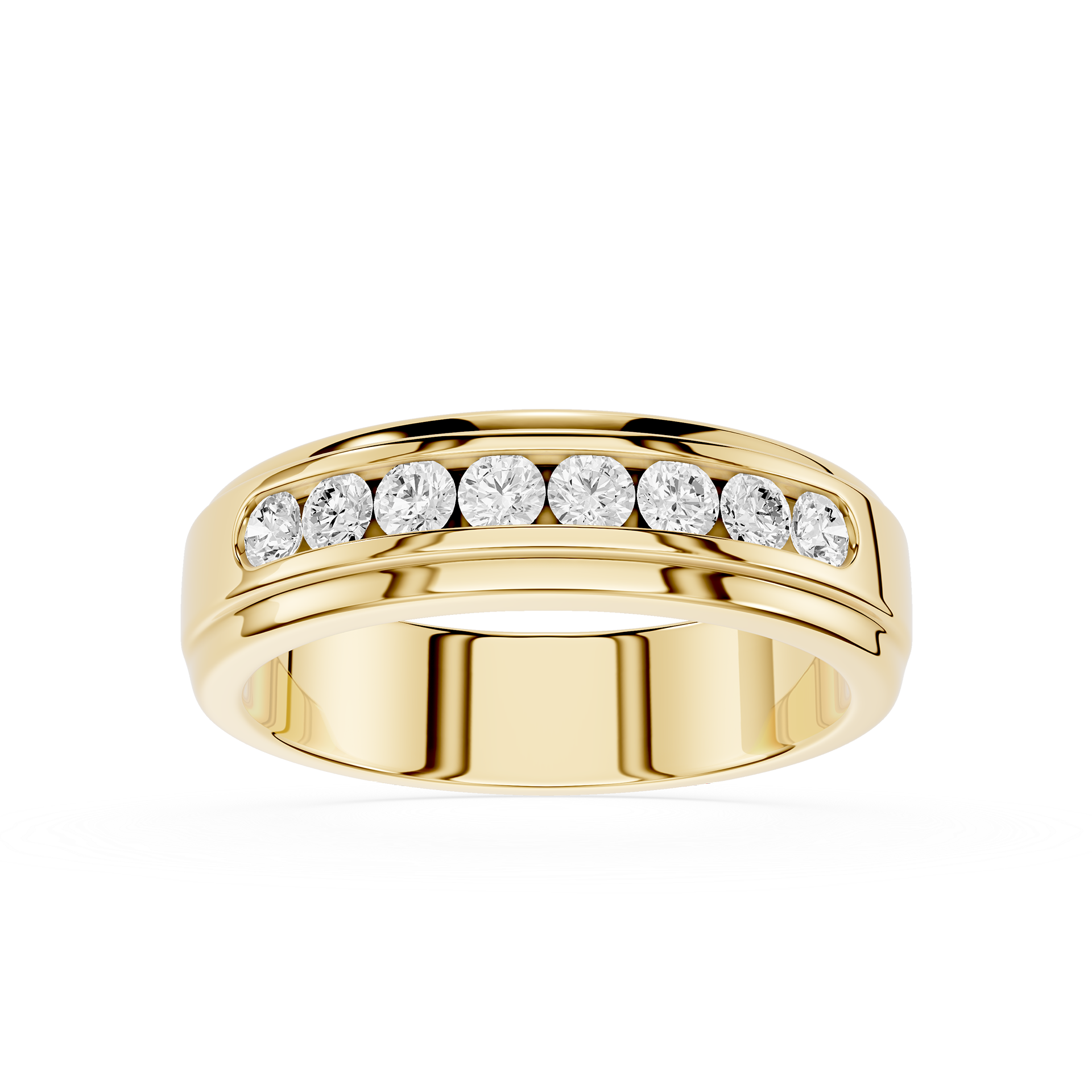 Gold ring with embedded diamonds on a white background