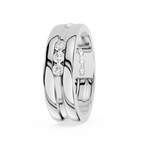 Rose gold ring with embedded diamonds on a white background