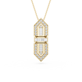 Gold necklace with a diamond pendant on a white background