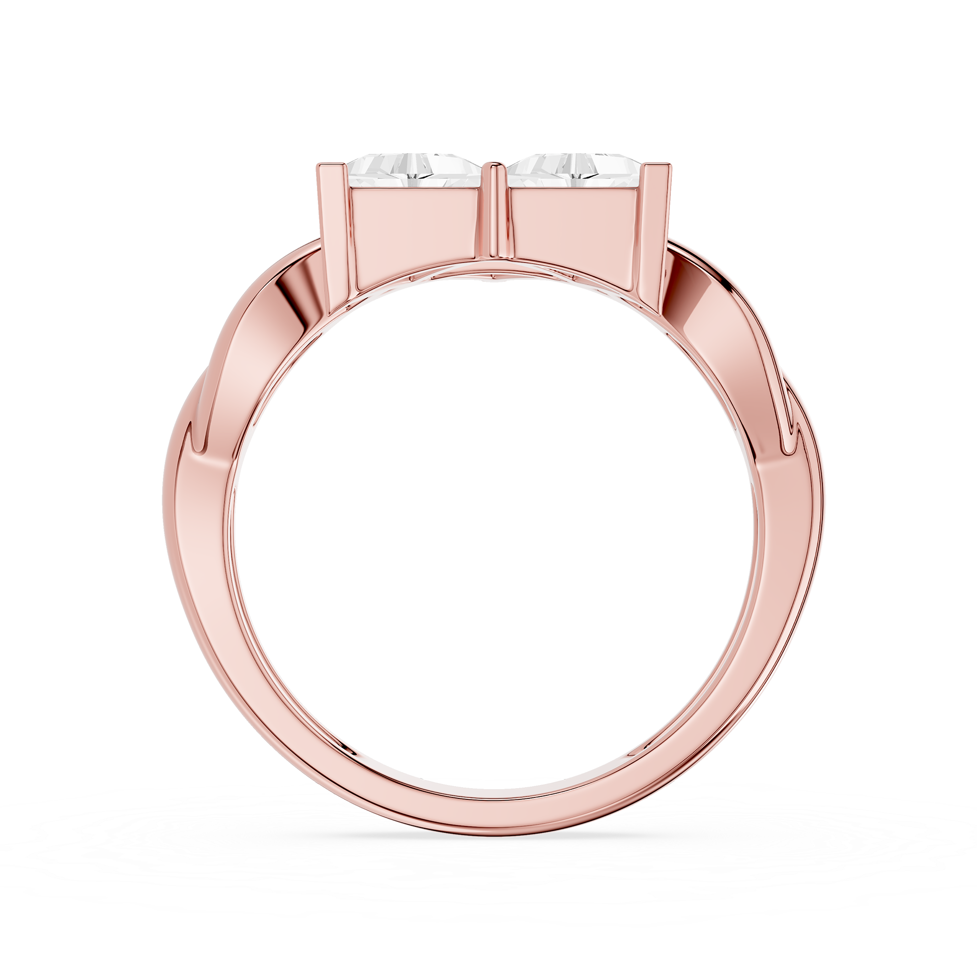 Rose gold ring with a diamond on a white background