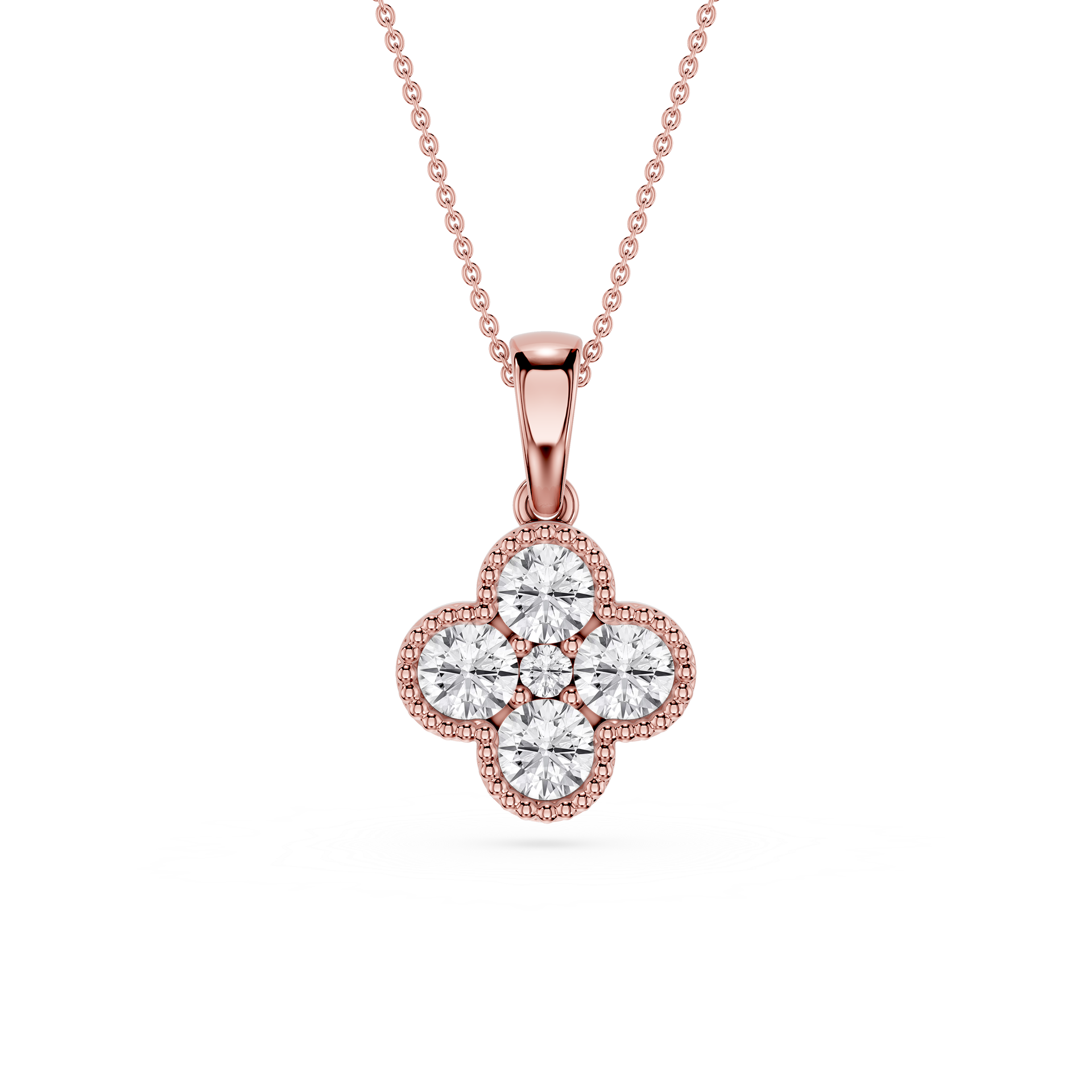 Round Lab Grown Diamond Clover Pendant Necklace
