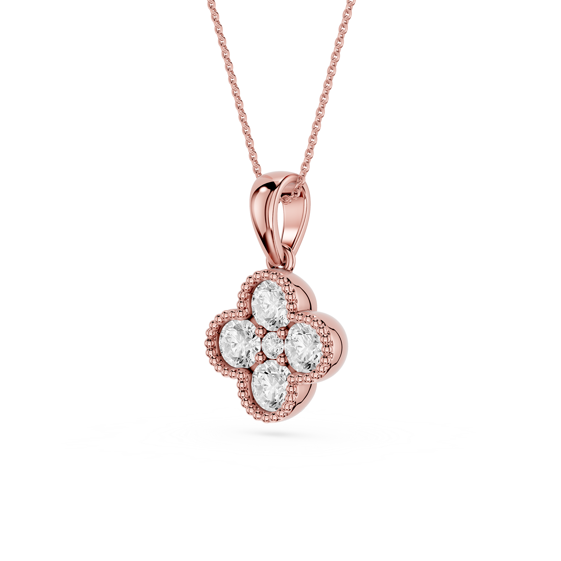 Round Lab Grown Diamond Clover Pendant Necklace