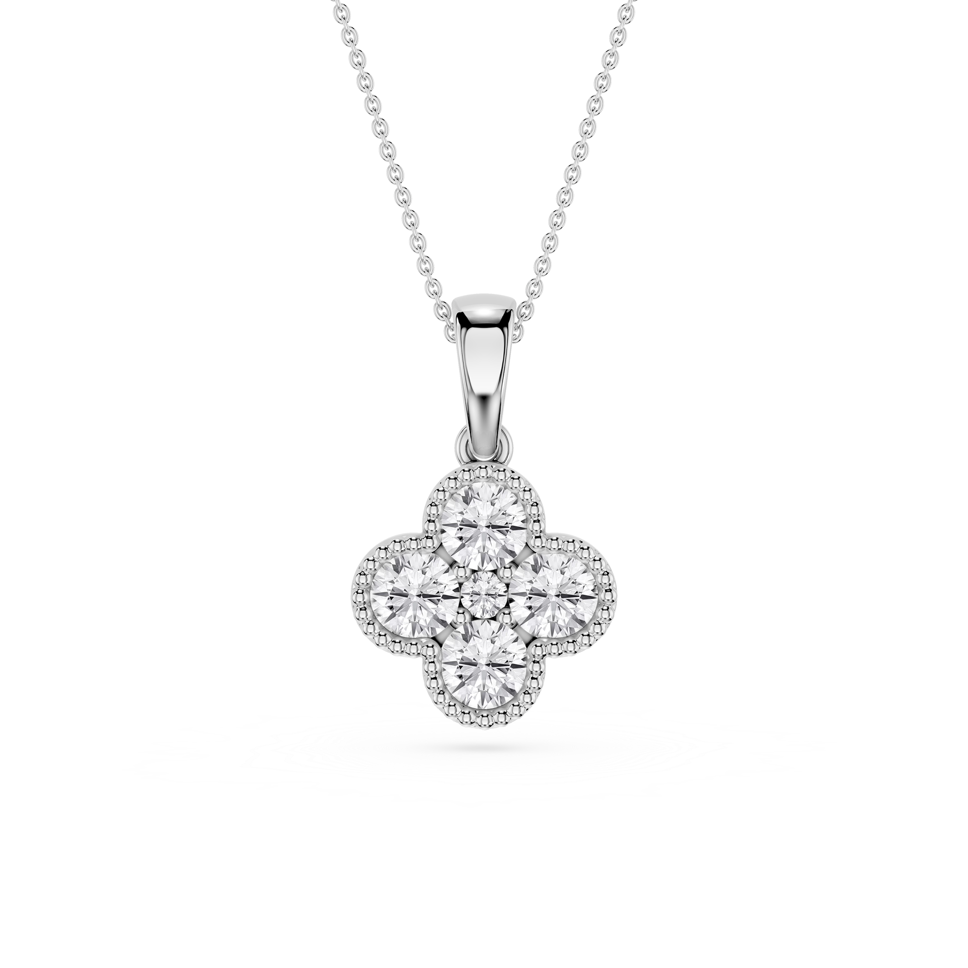 Round Lab Grown Diamond Clover Pendant Necklace