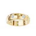 Gold ring with embedded diamonds on a white background