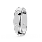 Silver ring with embedded diamonds on a white background