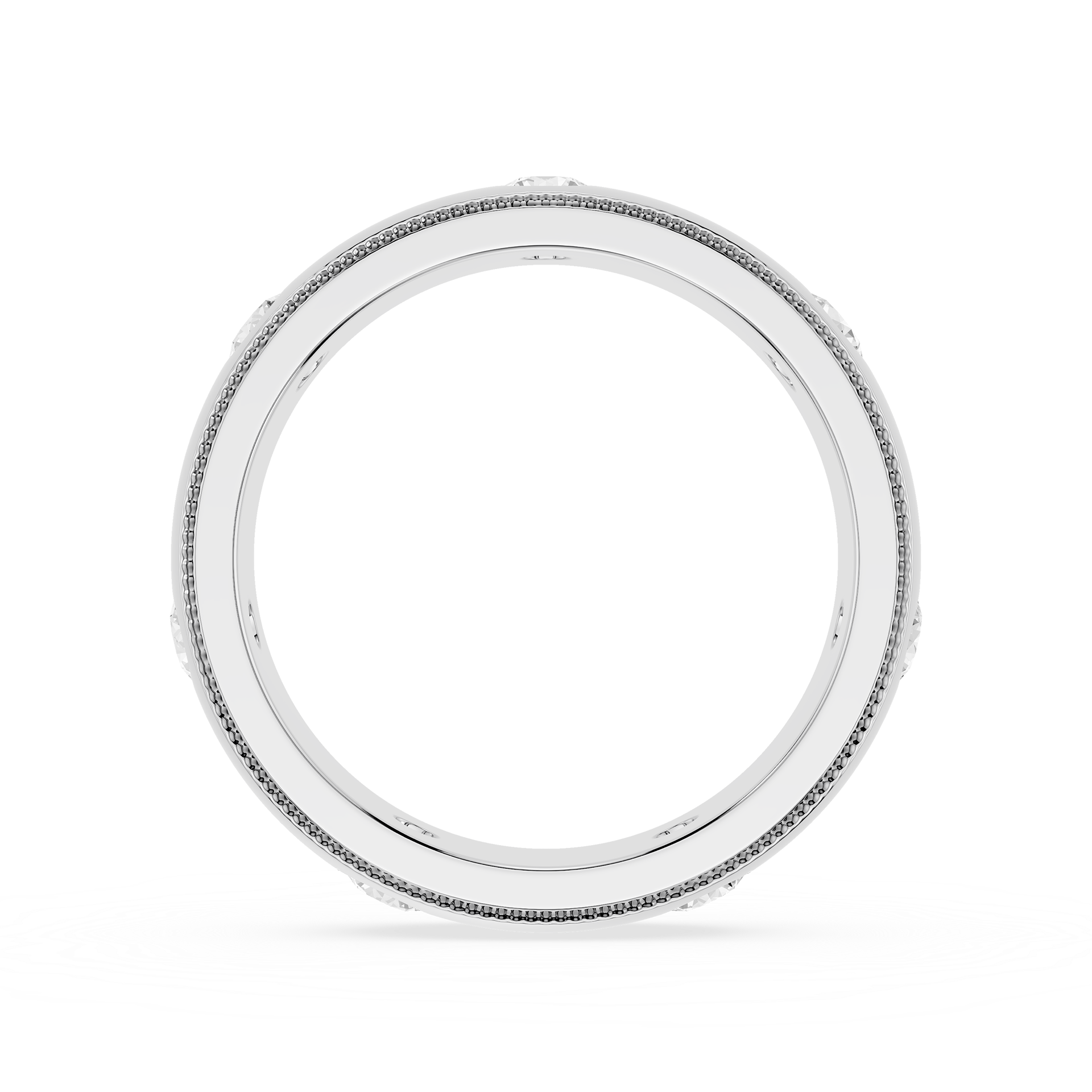Silver ring with small diamonds on a white background