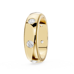 Silver ring with embedded diamonds on a white background