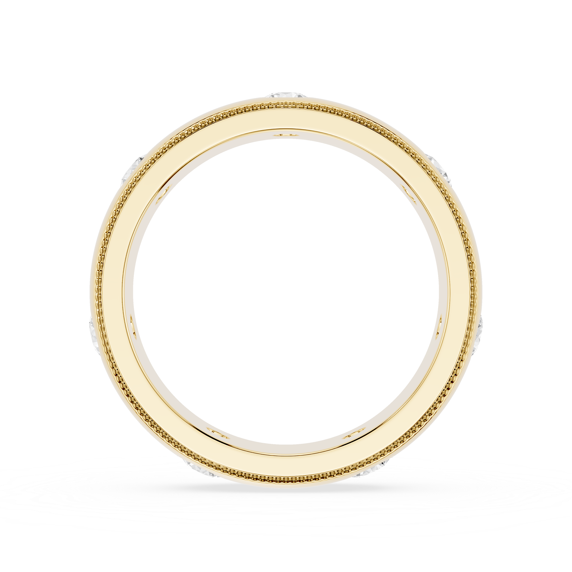 Gold ring with a textured band on a white background