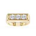 Gold ring with three diamonds on a white background