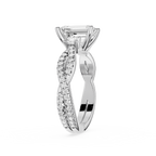 Silver ring with diamond accents on a white background