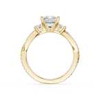 Gold ring with a diamond on a white background