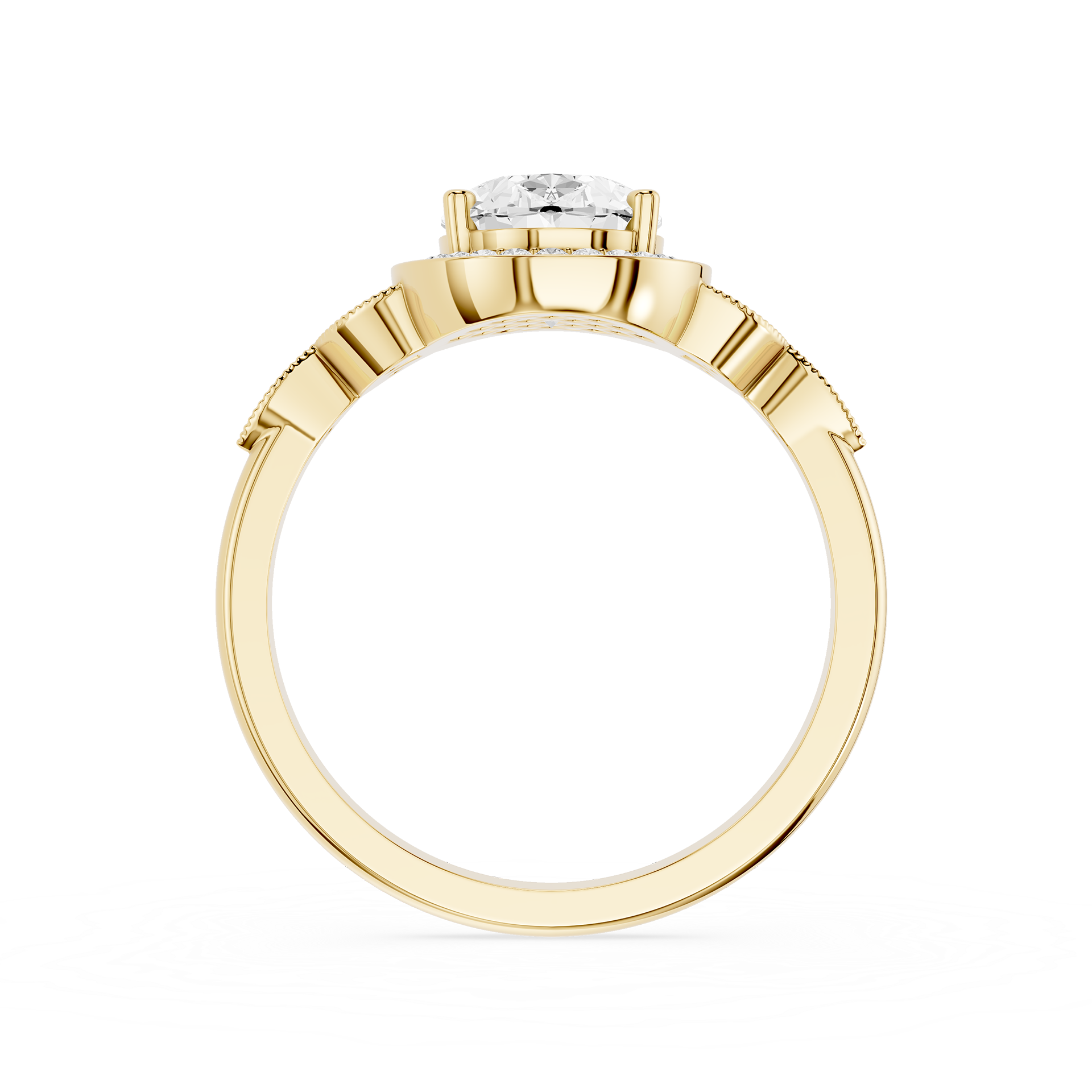 Gold ring with a diamond on a white background