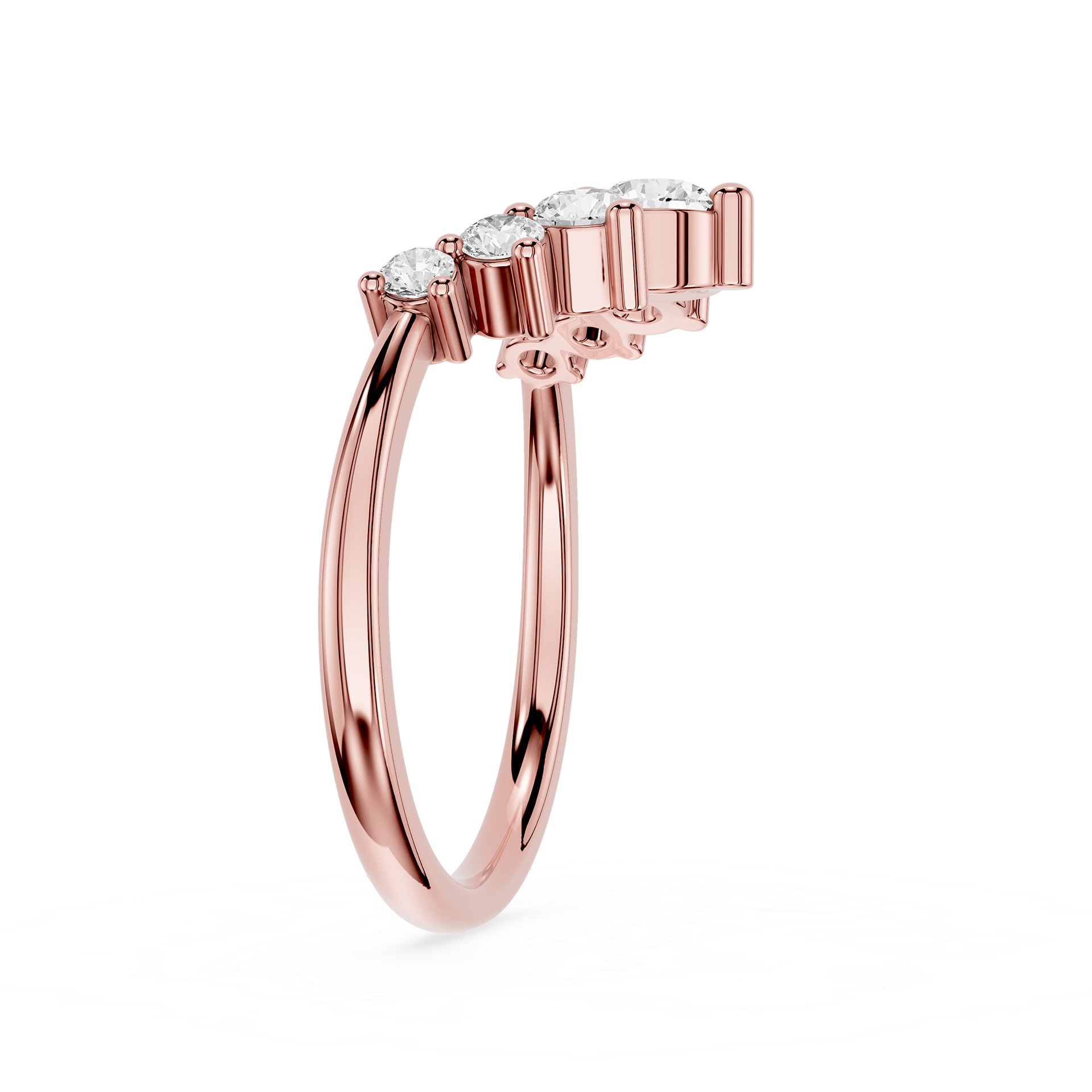 Rose gold ring with diamonds on a white background